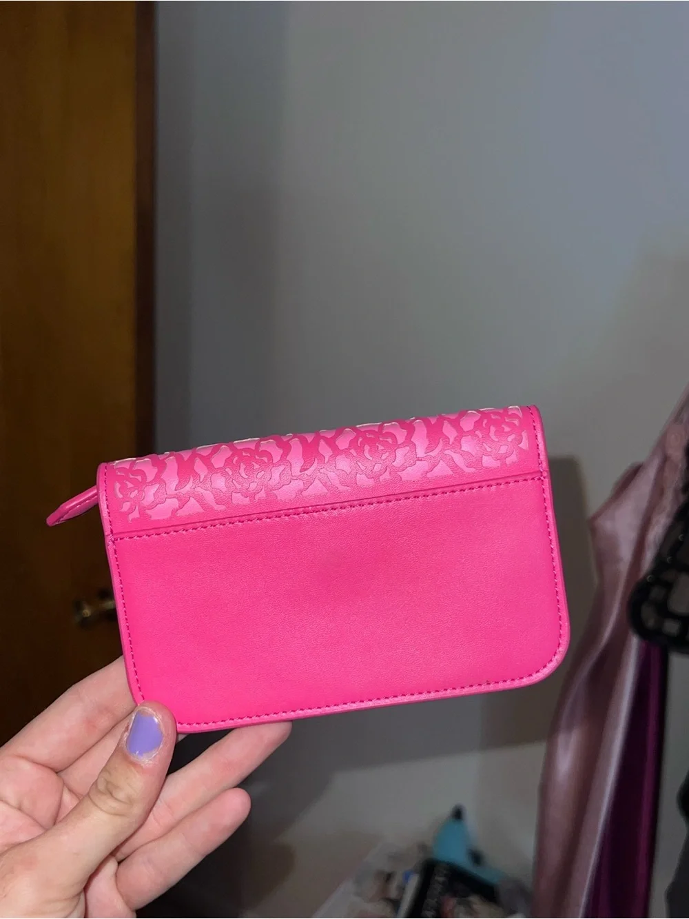 Vera Bradley Hot Pink Debossed Floral Snap Wallet